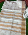 Indiehaat|Kota Silk White Color Saree Jaquard Weaving Golden Zari Work With Blouse