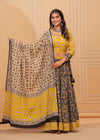 Indiehaat | Blockprinted Black & Yellow Lehanga Choli Set