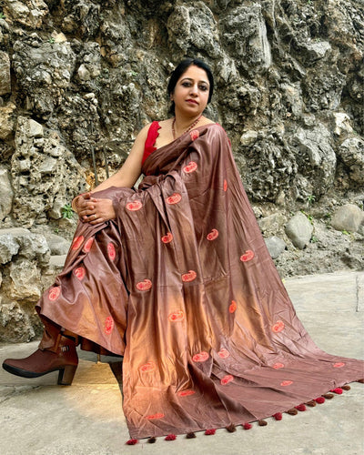 Tussar Silk Saree Online – Floral Buti Embroidery – Lightweight – Indiehaat