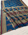 Indiehaat | Chanderi Silk Ajrakh Print Saree Blue
