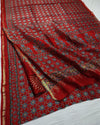 Indiehaat | Ajrakh Printed Chanderi Silk Saree Red | Serenity in Silk