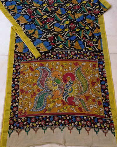 Indiehaat | HandPainted Soft Silk Black Saree | Elegant