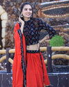 Indiehaat | Blockprinted Cotton Red & Black Lehanga Choli Set