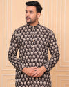 Indiehaat | Royal Reflection BlockPrinted Cotton Kurta Pyjama Intense Black