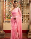 Indiehaat | Mul Cotton Plain Saree Pink with Tassel