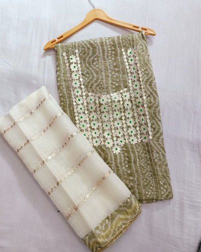 Olive Green Gota Patti Suit | Kota Doria Trio | IndieHaat