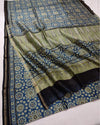Indiehaat | Chanderi Silk Ajrakh Print Saree Blue