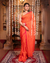 Indiehaat | Mul Cotton Plain Saree Orange with Tassel