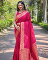 Indiehaat | Banarasi Katan Silk Zari Woven Pink Saree