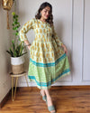 Indiehaat | Blockprinted Cotton Long Dress Yellow