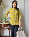Indiehaat | Kanchi Cotton Peplum Tops Vivid Yellow BlockPrinted