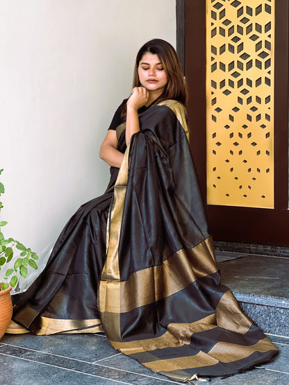 6576-Handloom Jayashree Silk Saree Black Color with Running Blouse