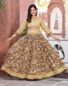 Indiehaat | Festive Fusion Lehanga Choli Set Warm Yellow BlockPrinted