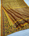 Indiehaat | Ajrakh Printed Chanderi Silk Saree Yellow | Serenity in Silk
