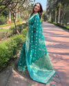 Indiehaat | Organza Floral Dual Zari Woven Blue Saree