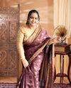Indiehaat | Banarasi Silk Brown Saree Jaquard Weaving With Running Blouse