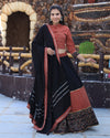 Indiehaat | Blockprinted Cotton Black & Brown Lehanga Choli Set