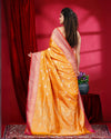 Indiehaat | Banarasi Silk Brocade Weaving Yellow Saree