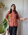 Indiehaat | Pure Cotton Peplum Top Red Blockprinted