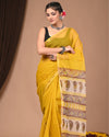 Indiehaat | Blockprinted Kota Doria Yellow Saree | Elegant