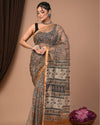 Indiehaat | Blockprinted Kota Doria Beige Saree | Elegant