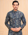 Indiehaat | Ajrakh Printed Cotton Kurta Pyjama Blue