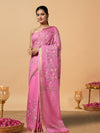 Poetic Silk Linen Embroidered Pink Saree