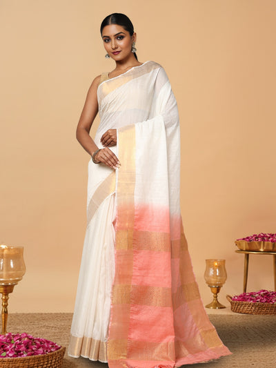 Handloom Kota Silk Serene Beige & Rust Orange Saree