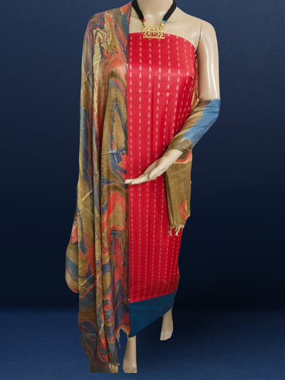 Abstract Katan Silk Tie Dyed Red & Blue Suit