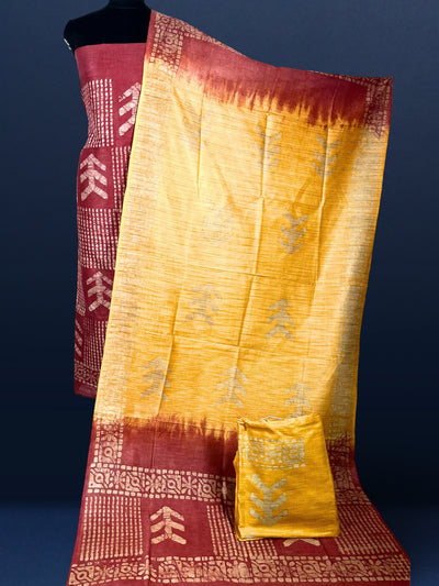 Dazzling Khadi Cotton Wax Batik Hand Dyed Red Suit (T+B+D)