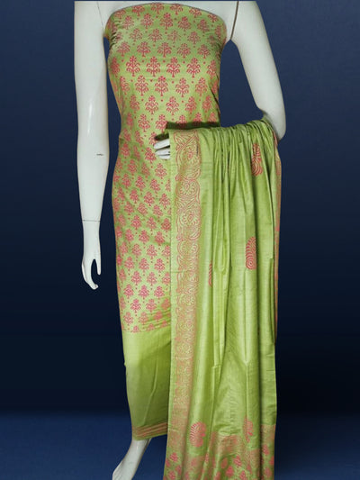 Katan Silk Stunning Blockprint Green Suit (T+B+D)