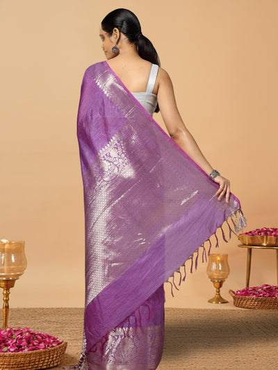 Expressive Banarasi Silk Linen Handloom Purple Saree