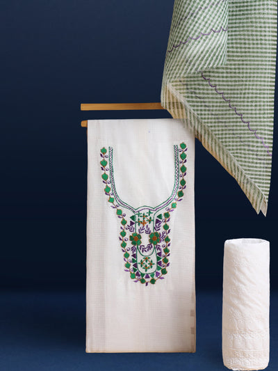 Embroidered Lively Kota Doria White Suit (Top+Dupatta+Bottom)