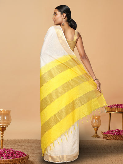 Handloom Kota Silk Dreamy Beige & Yellow Saree