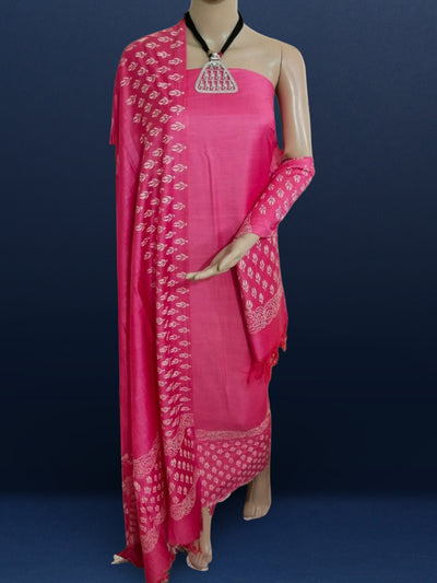 Katan Silk Fanciful Blockprint Pink Suit