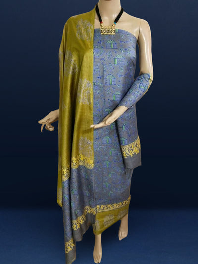 Katan Silk Vivid Blockprint Blue Suit
