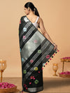 Chic Slub Linen Saree Black Shibori Hand Dyed
