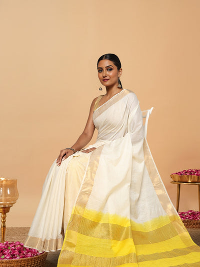 Handloom Kota Silk Dreamy Beige & Yellow Saree
