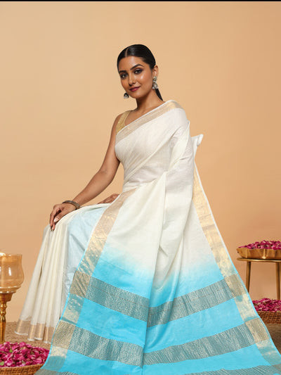 Handloom Kota Silk Poetic Beige & Blue Saree