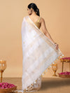 Incandescent Silk Linen White Saree Buta
