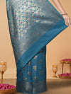 Silkmark Certified Tussar Moonga Banarasi Silk Saree Blue Color with running blouse-Indiehaat