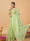 Vibrant Kota Doria Cotton Bel Embroidery Green Saree Handdyed