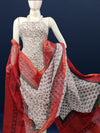 Quaint Kota Doria Red Blockprinted Suit (Top+Dupatta+Bottom)