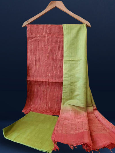 Handdyed Katan Silk Red & Green Contrast Suit