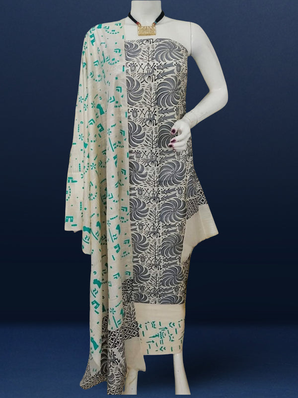 Katan Silk Sparkling Blockprint Gray Suit