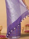 Pure Linen Check Design Handloom Purple Saree