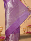 Expressive Banarasi Silk Linen Handloom Purple Saree
