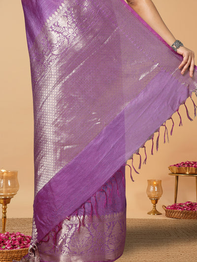 Expressive Banarasi Silk Linen Handloom Purple Saree