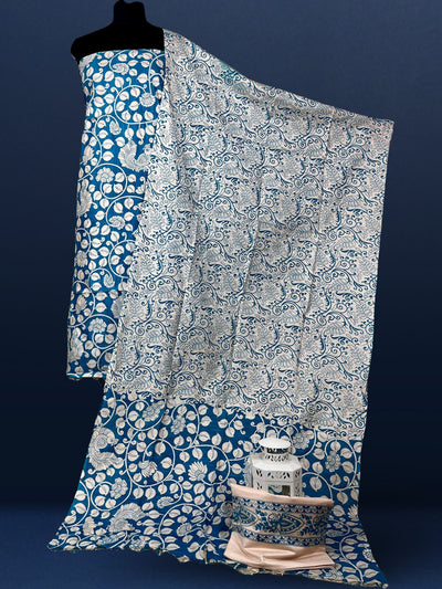 Katan Silk Radiating Blockprint Royal Blue Suit