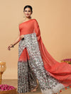 Half Dye Half Print Kota Silk Saree Sunset Orange